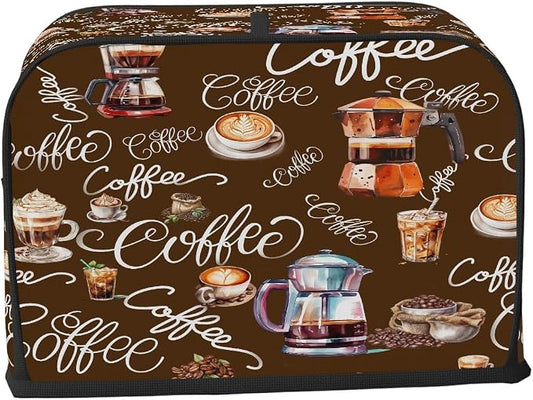 Toaster Cover 4 Slice Wide Slot Coffee ThemeBread Toaster Oven Dustproof Cover Small Appliance Kitchen Covers Dust and Fingerprint Protection for Women Gift 4 Slice