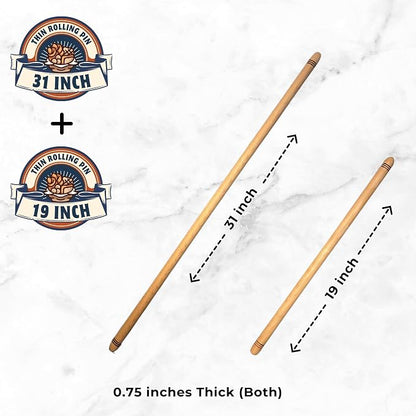 2 Pcs Set (19 inch + 31 inch set) Oklava Extra Long Rolling Pin for Baking, Mattarello Rolling Pin for Manti Ravioli Pasta Turkish Baklava dough Tortilla, Handmade Wooden