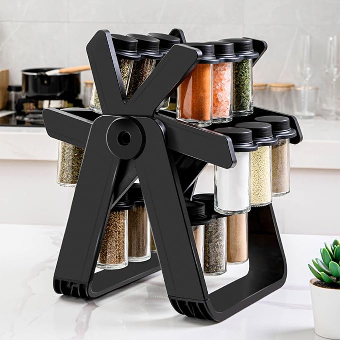 Rotating Spice Rack Organizer 360 Degree Ferris Wheel Rotation with 18 Glass Jar Set Seasoning Organizer for Countertop Revolving Spice Rack with Jars Organizer Countertop