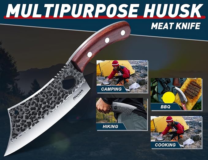 Huusk Japanese Kitchen Knife Set 6pcs with Gift Box, Butcher Knife Set for Meat Cutting, Cooking Knives with Meat Cleaver, Chef Knives Professional, Cool Mens Gift