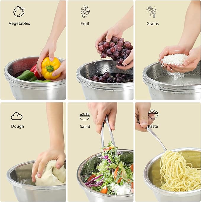 Paoli 304 Stainless Steel Fine Mesh Colander Set, 3.5QT Large Capacity Strainer with Mixing Bowl — Rinse Fruits, Veggies, Rice & Drain Pasta, Dishwasher Safe (2-Piece)