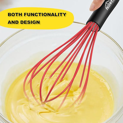 NileHome Silicone Whisk Set 10", 2 Pack Kitchen Whisk Kitchen Wisk Wire Whisks for Cooking, Whisking, Blending, Beating, Stirring-Purple Red