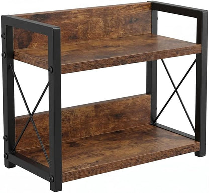 2-Tier Countertop Organizer, Iron-Wood Coffee Station Shelf, Heavy Duty Kitchen Counter Spice Rack for Coffee Bar, Pantry, Bathroom Storage(Brown)