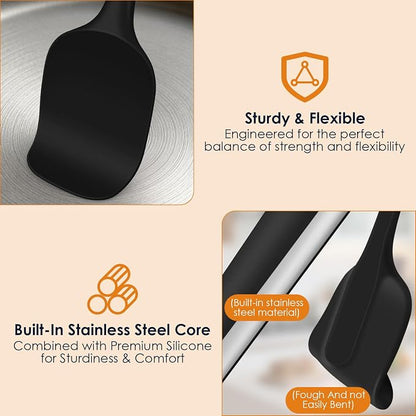 5-Piece Silicone Spatula Set for Baking, 446°F Heat Resistant Non-Stick Cooking Utensils, BPA-Free Food Grade Silicone Scrapers, Non-Scratch Flexible & Dishwasher Safe, Black