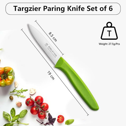 Premium Paring Knife, Stainless Steel Paring Knives Set of 6,Sharp Vegetable&Fruit Knife,Small Knife Set,Ergonomic Handle Paring Knives,Straight Edge Peeling Knifes,Green&Dishwasher Safe