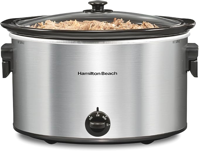Hamilton Beach 10 Quart Slow Cooker with Folding Handles, Extra-Large Capacity, Serves 12+, Silver with Black Accents, R33190 (Renewed)