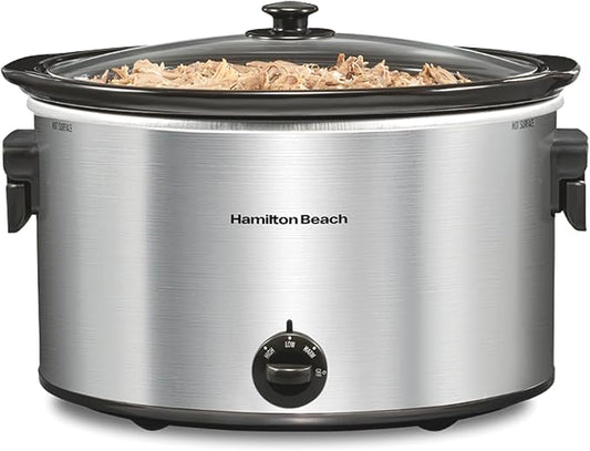 Hamilton Beach 10 Quart Slow Cooker with Folding Handles, Extra-Large Capacity, Serves 12+, Silver with Black Accents, R33190 (Renewed)