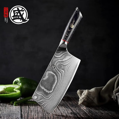 MITSUMOTO SAKARI Cleaver Chef Knife 7 inch - 67-Layer AUS-10 Damascus Steel, Hand Forged Japanese Meat Boning Knives, PakkaWood Handle & Sandalwood Box