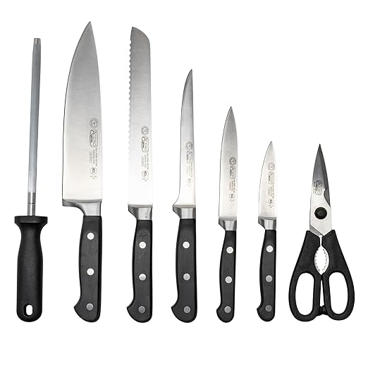 Winco Commercial-Grade 7 Piece Knife Set with Wooden Block