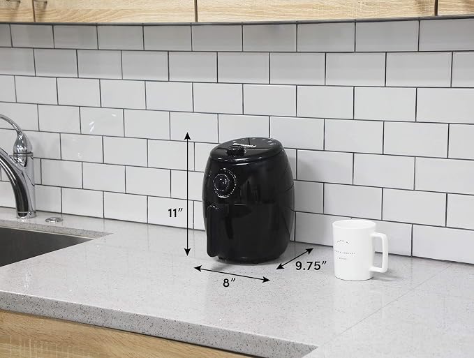 Elite Gourmet EAF0201X Personal Compact Space Saving Electric Hot Air Fryer Oil-Less Healthy Cooker, Timer & Temperature Controls, 1000W, 2.1 Quart, Black