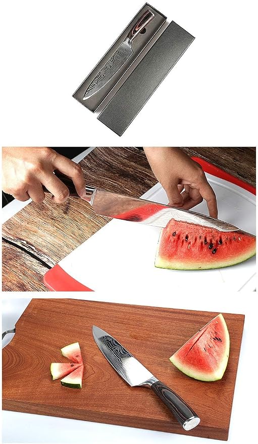 Damascus Chef Knife Set. Professional Japanese High Carbon Steel. 7Cr17mov Blade. Ergonomic comfort Woden Handle. 8 Inch