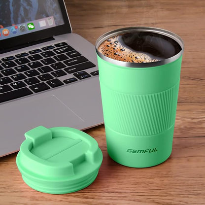 GEMFUL13 oz Insulated Coffee Mug with Lid Spill Proof Travel Mug Tumbler Leak Proof Stainless Steel Cups for Coffee and Tea In Travel and Car Women Men (Green)
