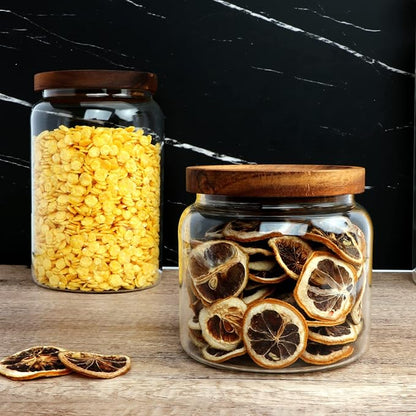 Glass Jars,Set of 4 Glass Food Storage Containers with Wooden Lids,Clear Glass Canister Sets for Sugar,Tea,Coffee,Snack,Spice,Herbs(33 oz/ 1000 ml)
