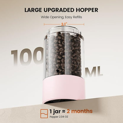 Electric Salt and Pepper Grinder Set - Rechargeable Automatic Salt and Pepper Shakers, Kitchen Appliances with External Adjustable Coarseness, Larger Hopper for Cooking, Home Gifts(2 Pack,Pink/Pink)