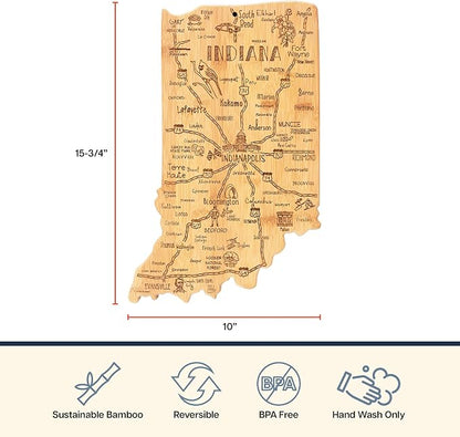 Totally Bamboo Destination Indiana Shaped Cutting Board – Bamboo Charcuterie and Serving Board with Hang Tie for Wall Display