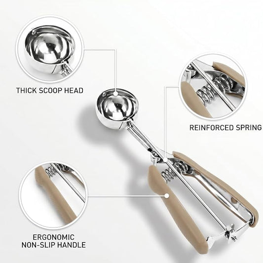 Ice Cream Scoop, 18/8 Stainless Steel Cookie Scoop, Cookie Scoops for Baking, 2 Tbsp/ 30 ml/ 1 oz Cookie Dough Scoop, Ice Cream Scooper with Trigger Release, Cookie Scooper for Baking(#40 Brown)
