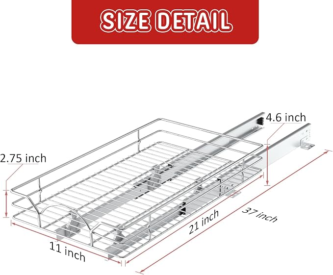 LOVMOR Pull Out Cabinet Organizer and Storage 11" W x 21" D, Slide Out Shelves for Kitchen Cabinets