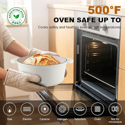 Enameled Cast Iron Dutch Oven - 4QT Pot with Lid,Oven Safe to 500°F,Heavy-Duty Cookware for Sourdough Bread Baking,Braising,Stews,Roasting Cream