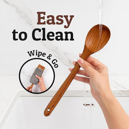 PriorityChef Extra Long Wooden Spoon for Cooking - 11" Heavy Duty Teak Long Handle Cooking Spoon - Large Wooden Spoons for Stirring & Serving - Big Wood Spoons Safe for All Cookware