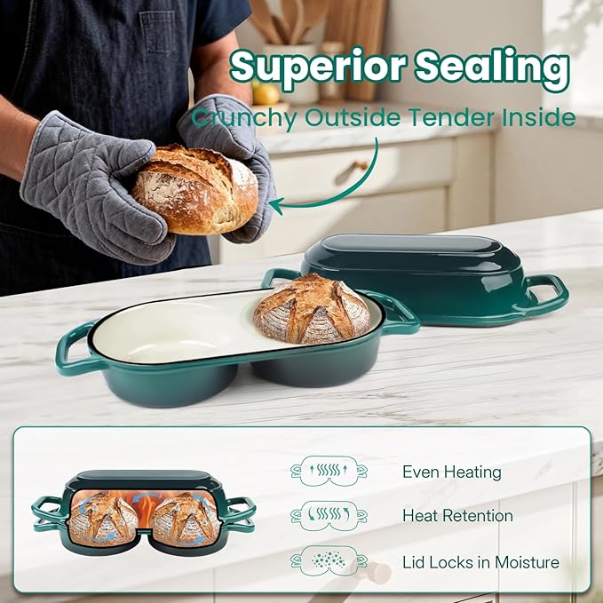 YONILL Mini Double Dutch Oven for Sourdough Bread Baking - Enameled Cast Iron Dutch Oven Pot with Lid and 5" Banneton Bread Proofing Basket Kit, Dual Round Bread Loaf Pan for Homemade Baking