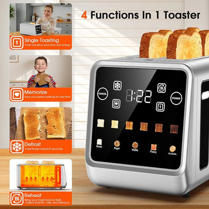 4-Slice Smart Toaster, Extra-Wide Slots for Thick Bagels & Artisan Bread, 1400W Rapid Heating, 6 Browning Levels + 5 Presets, MemoryIQ, Pro Bagel Mode