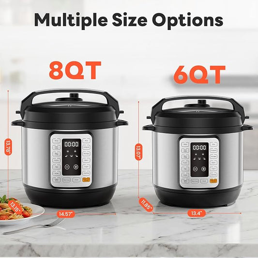 DUMOS 16-in-1 Electric Pressure Cooker, 6QT Programmable Multi Cooker with 12 One-Touch Presets, Soup Steam Yogurt and More, Ceramic Inner Pot Delay Start & Keep Warm, Includes Recipe Guide, Silver