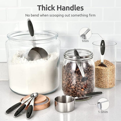 Measuring Cups and Spoons Set: U-Taste 18/8 Stainless Steel 10 Pieces Metal Stacking Kitchen Baking Cooking Food Measure Set 5 Cups 5 Spoons with Strengthened Weld Joints (Black, Upgraded Version)
