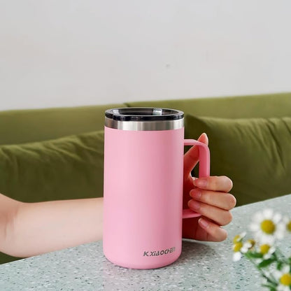KXIAOCHEN 20oz Insulated Coffee Mug with Lid, Stainless Steel Coffee Cup, Double Wall Vacuum Coffee Tumbler with Handle, Premium Thermal Travel Coffee Mug (Pink)