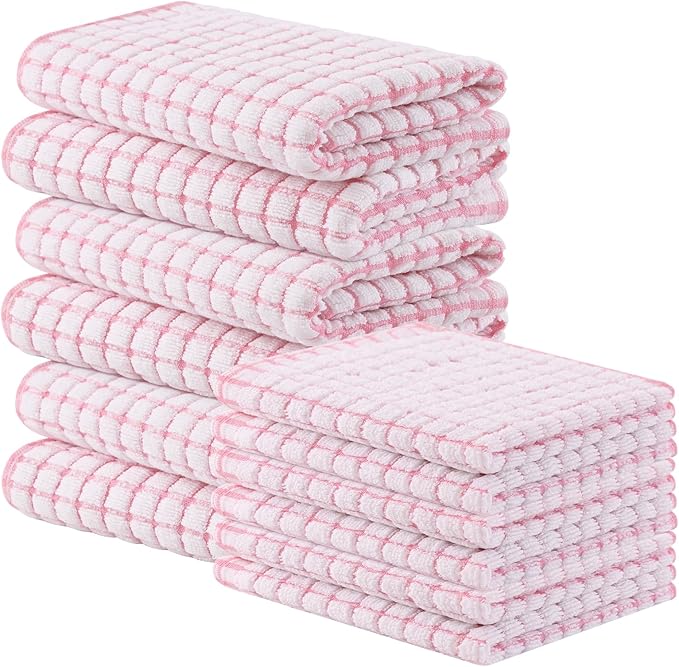 Homaxy Kitchen Towels and Dishcloths Set, 16 x 25 and 12 x 12 Inches, Set of 12 Cotton Terry Kitchen Dish Towels, Super Soft and Absorbent Dish Cloths, Pink