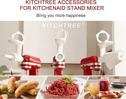KITCHTREE Fruit & Vegetable Strainer Attachment Set for KitchenAid - Includes Food Grinder Attachment and Sausage Stuffer Tubes, Compatible with KitchenAid Stand Mixers
