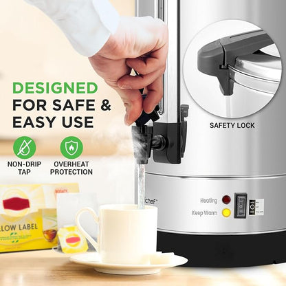NutriChef 19L Water Boiler Hot Water Dispenser Urn | Large Electric Kettle with Keep Warm Function, Safety Lock Lid & Stainless Steel Inner Pot for Tea & Hot Beverages (Black & Silver).