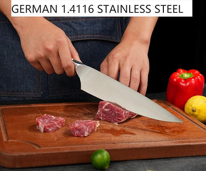 8 Inch Chef Knife – German Stainless Steel, Ergonomic Ivory White Handle, Ultra Sharp Kitchen Knife for Meat Vegetable Cutting, Ideal Gift for Chefs, Cooks