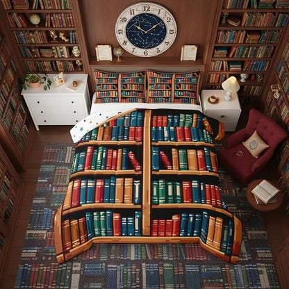 Manfei Bookshelf Comforter Set King Size,Anime Bookcase Theme Down Alternative Adults Bedroom Decor,Pixelated Pixel Style Games Ultra Soft Microfiber Inner Fill 3Pcs Bedding