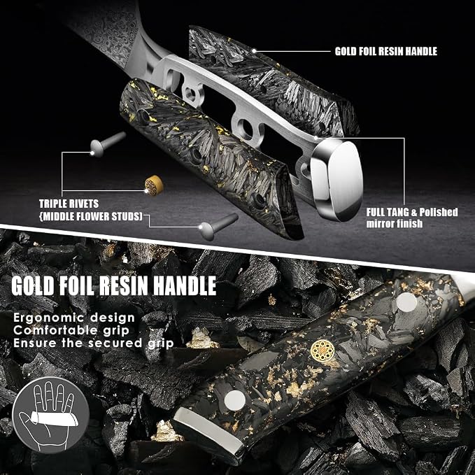 KEENZO Kiritsuke Knife 8 inch, Professional Chef Knife, Razor Sharp Japanese Hand Forged 67 Layers Damascus Steel Cooking Knife for Cooking,Kitchen,Gold Foil Resin Handle with Gift Box