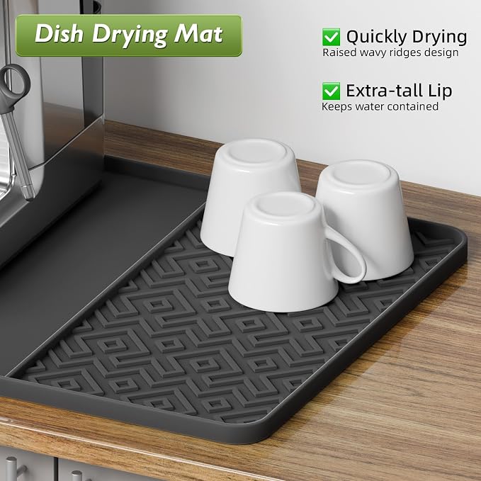 Silicone Coffee Mat with Raised Edges 19" x 12" – Waterproof Countertop Mat, Coffee Maker Pad, Espresso Machine Mat, Heat Resistant Dish Drying Mat