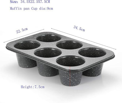 Monfish Jumbo Deep Muffin pan 6 cup large cupcake pan gray granite finish Carbon steel muffin tin 3.5x3inch cup (deep 6 cup)