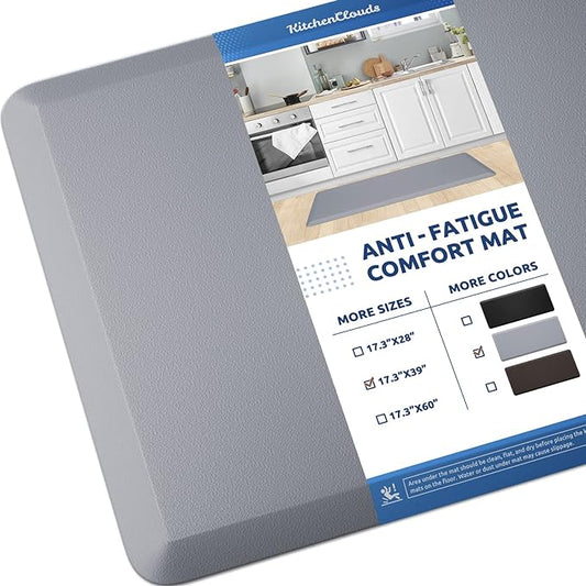 KitchenClouds Kitchen Mat Cushioned Anti Fatigue Kitchen Rug 17.3"x39" Water Resistant Non Slip Kitchen Rugs and Mats Standing Desk Mat Comfort Floor Mats for Kitchen House Sink Office (Grey)