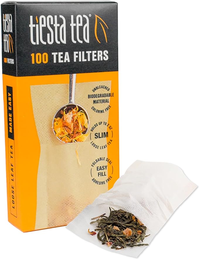Tiesta Tea Loose Leaf Filters for Brewing, Disposable Infuser for Hot & Iced Drinks, Easy-Fill Steeper, Unbleached Paper, Single-Cup Infuser for Loose Leaves, 100 Empty Bags