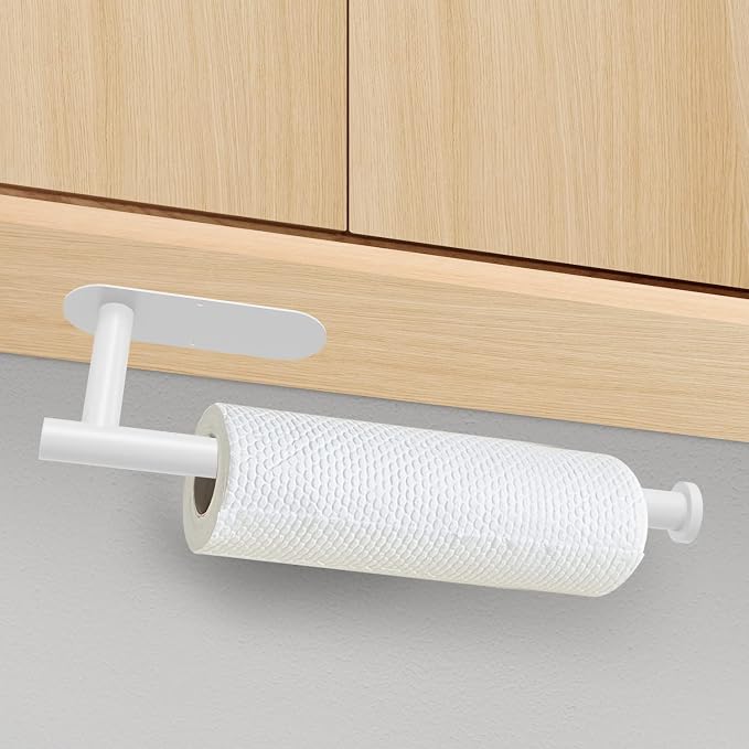 DEKAVA Under Cabinet Wall Mount Paper Towel Holder, Self-Adhesive Bar, Stainless Steel 13 inch (White, 1)