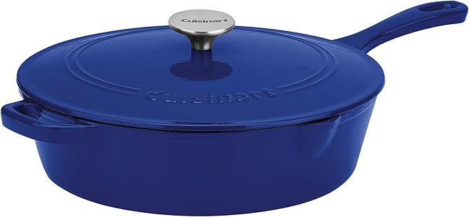 Cuisinart Chef's Classic Enameled Cast Iron Dutch Oven with Lid, Porcelain Enameled Interior, Oven Safe, Induction Compatible, 12-Inch, Chicken Fryer, Colbat