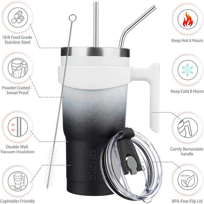 BJPKPK 20 oz Stainless Steel Insulated Tumbler Cups With Handle And Straw And Lid,Day & Night