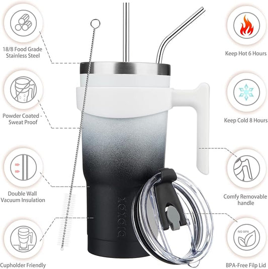 BJPKPK 20 oz Stainless Steel Insulated Tumbler Cups With Handle And Straw And Lid,Day & Night