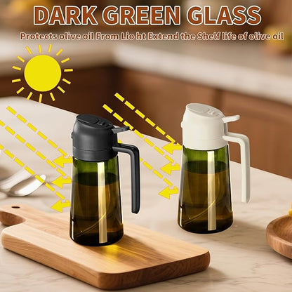SWEET VIEW Olive Oil Dispenser and Oil Sprayer – 16oz/470ml Glass Light-Proof Oil Pourer for Kitchen with Stickers for Air Fryer, Cooking, Salad, and BBQ