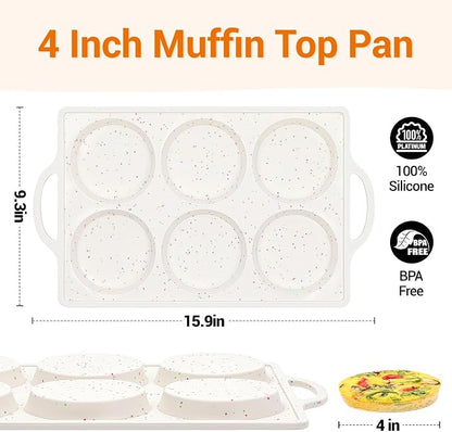 FUNBAKY Muffin Top Pan Non Stick, 4 Inch Metal Frame Silicone Egg Molds for breakfast sandwiches, Whoopie Pies, Egg Bites, English Muffins, 2 Pcs Confetti