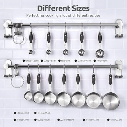 Measuring Cups and Spoons Set: U-Taste 18/8 Stainless Steel 12 Pieces Metal Stacking Kitchen Baking Cooking Food Measure Set 7 Cups 5 Spoons with Strengthened Weld Joints (Black, Upgraded Version)