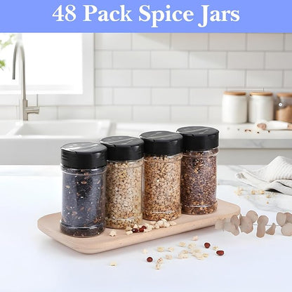 48 Pack 6 Oz Plastic Spice Jars with Shaker Lids, Clear Empty Seasoning Containers, BPA-Free PET Spice Bottles for Powders & Dry Goods