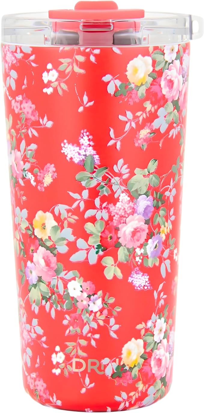 Drinco - 20 oz Stainless Steel Tumbler | Double Walled Vacuum Insulated Mug With Lid, 2 Straws, For Hot & Cold Drinks (20oz Peony Floral)