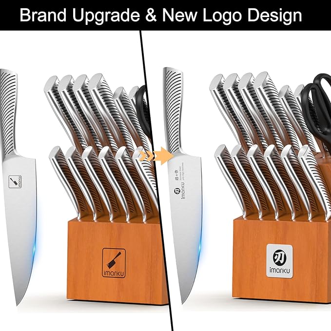 imarku Knife Set, 14 Piece Premium Japanese High-Carbon Stainless Steel Knife Block Set, Ultra-Sharp Kitchen Knife Set with Sharpener, Ideal Home Cooking Gift for Men