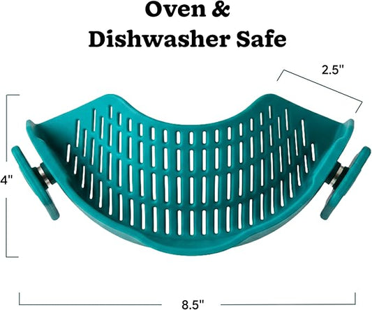 Anyday Silicone Clip On Strainer for Pots and Pans & Glass Dishes | Pot Strainer Silicone, Universal Clip On Pasta Strainer for Meat, Rice, & Vegetables (Blueberry)