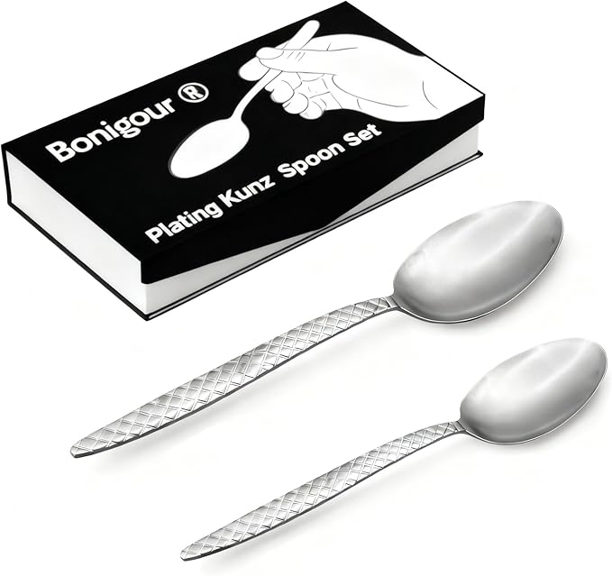 Kunz Spoons - Professional Chef Spoon Set for Basting, Plating, Quenelle, Serving, Sauces| Vintage-inspired 8" & 9" Spoon Set| Culinary Plating Tools with Non-Slip Grip (Matte Silver)